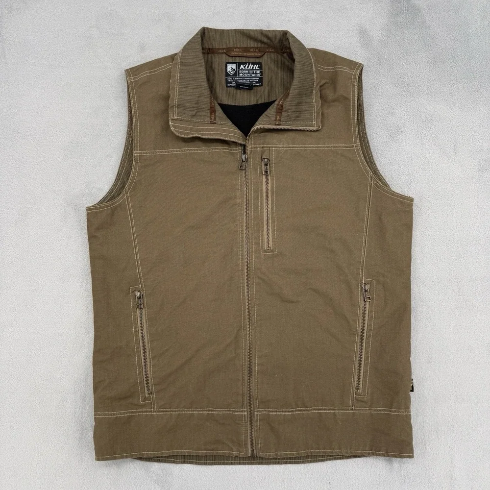 KUHL Vest Mens M Born In The Mountains Brown Cotton Canvas Fleece Lined Full Zip